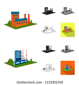 Factory and plant cartoon,black,flat,monochrome,outline icons in set collection for design. Production and enterprise vector isometric symbol stock web illustration.