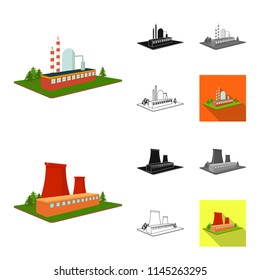 Factory and plant cartoon,black,flat,monochrome,outline icons in set collection for design. Production and enterprise vector isometric symbol stock web illustration.