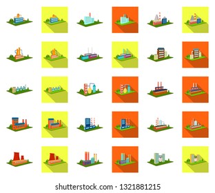 Factory and plant cartoon,flat icons in set collection for design. Production and enterprise vector isometric symbol stock web illustration.