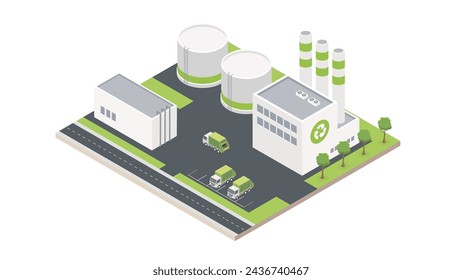 Factory plant ecology sewage treatment for save world concept cartoon symbols isometric isolated illustration vector