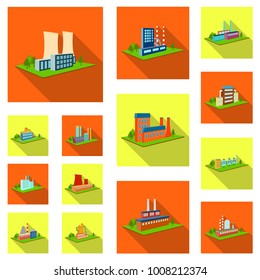 Factory and plant flat icons in set collection for design. Production and enterprise vector isometric symbol stock web illustration.