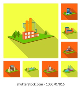 Factory and plant flat icons in set collection for design. Production and enterprise vector isometric symbol stock web illustration.