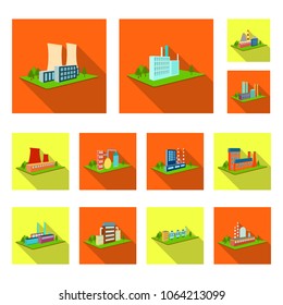 Factory and plant flat icons in set collection for design. Production and enterprise vector isometric symbol stock web illustration.