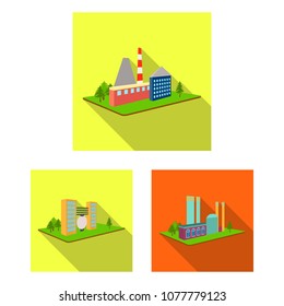 Factory and plant flat icons in set collection for design. Production and enterprise vector isometric symbol stock web illustration.