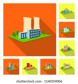 Factory and plant flat icons in set collection for design. Production and enterprise vector isometric symbol stock web illustration.