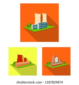 Factory and plant flat icons in set collection for design. Production and enterprise vector isometric symbol stock web illustration.