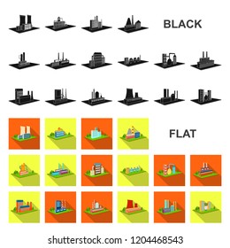 Factory and plant flat icons in set collection for design. Production and enterprise vector isometric symbol stock web illustration.