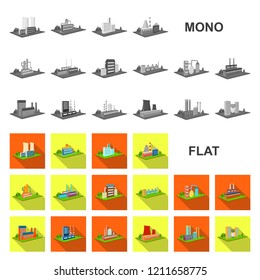 Factory and plant flat icons in set collection for design. Production and enterprise vector isometric symbol stock web illustration.