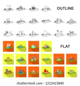 Factory and plant flat icons in set collection for design. Production and enterprise vector isometric symbol stock web illustration.