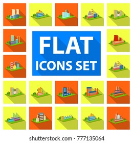 Factory and plant flat icons in set collection for design. Production and enterprise vector isometric symbol stock web illustration.