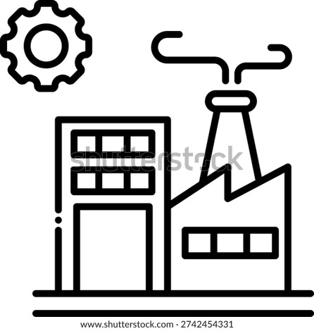 Factory Plant Icon with Cogwheel, Production Concept