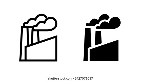 Factory or plant icons set. Pictogram of an industrial facility or building. Symbol of the production facility on the map.