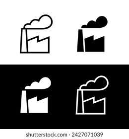 Factory or plant icons set. Pictogram of an industrial facility or building. Symbol of the production facility on the map.