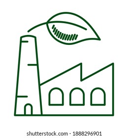 planta de fábrica con línea de ecología de hoja icono ilustración vectorial diseño