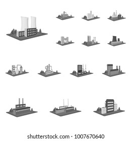 Factory and plant monochrome icons in set collection for design. Production and enterprise vector isometric symbol stock web illustration.