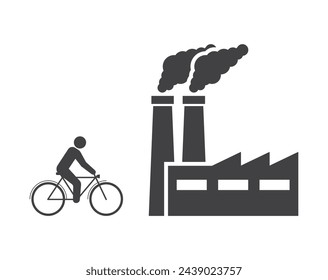 factory plant with person ride bicycle industrial concept icon