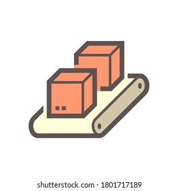 Box Verpackung auf Produktionslinie in der Produktion Vektorsymbol-Design auf weißem Hintergrund.