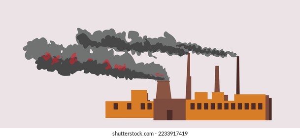 Una fábrica que contamina el aire con su humo. Ilustración vectorial.