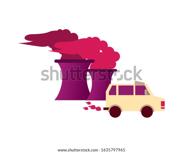 factory with polluting chimneys and car vector\
illustration design