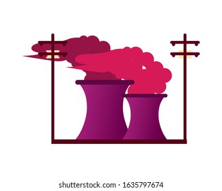 factory with polluting chimneys scene vector illustration design