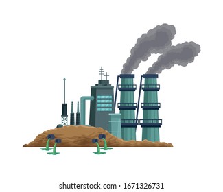 factory with polluting chimneys scene vector illustration design