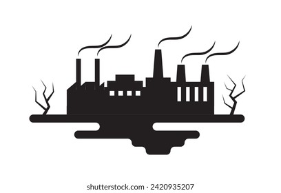 Factory Polluting Environment Silhouette. Industry and modern heavy machinery concept vector