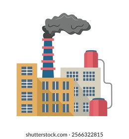 Factory pollution illustration. Emission problem. Smoke emission. Environmental pollution. City building. Air pollution. 