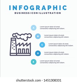 Factory, Pollution, Production, Smoke Line icon with 5 steps presentation infographics Background