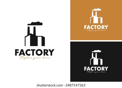 Fabrik mit Verschmutzung Rauch Logo Design Vektorillustration Vorlage Idee