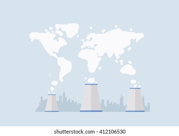 Factory Pollution World Map. Vector illustration