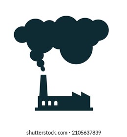 Factory power plant carbon dioxide smoke pollution icon vector or chemical production of chimney pipe in the air with black cloud emission pictogram flat cartoon