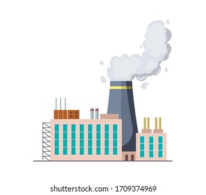 Diseño plano de fábrica o planta de energía de ilustración vectorial. Construcción industrial industrial. Central Nuclear.