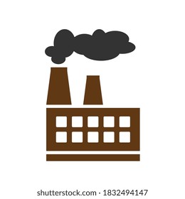 Factory Or Power Plant Flat Design Of Vector Illustration. Manufactory Industrial Building Refinery,CO2 emissions problems