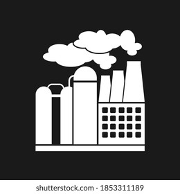 Diseño Plano De Fábrica O Planta De Energía. Refinería industrial de manufactura, problemas de emisiones de CO2. Fondo negro