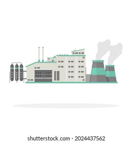 Factory Power Plant Industrial Building Flat Icon Vector