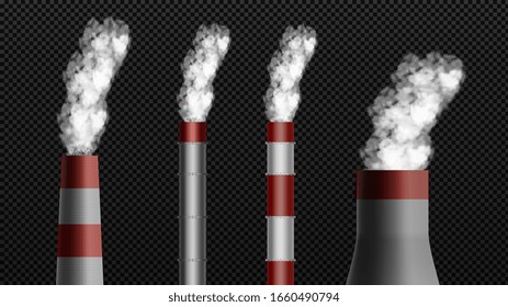 Factory or power plants pipes set pollute the air. Smoke from the pipes. Vector illustration
