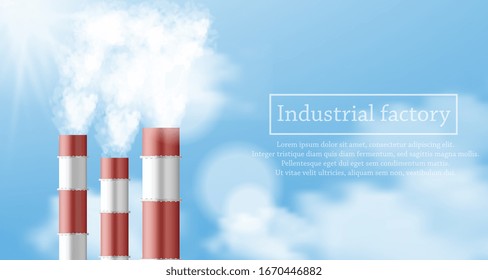Factory or power plants pipes set pollute the air. Smoke from the pipes. Vector illustration