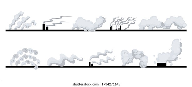 Os tubos da fábrica ou das usinas de energia poluem o ar. Fumaça dos canos. Ilustração vetorial em design de estilo plano isolado no fundo branco