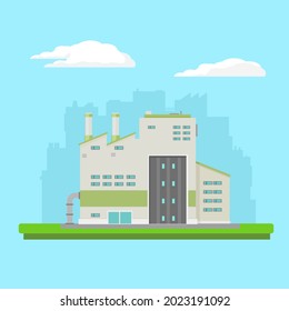 Factory Power Station Industrial Building Flat Icon Vector