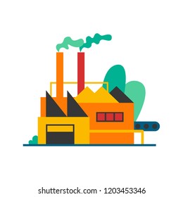 Factory produces smoke. Flat style vector illustration.