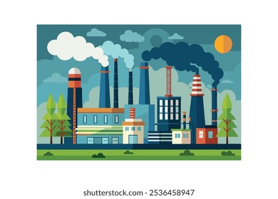 Factory producing co2 pollution vector art illustration.