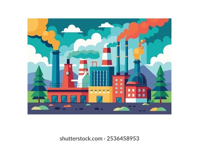 Factory producing co2 pollution vector art illustration.