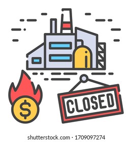 Factory production closing color line icon. Economic risis. Collapse business. Markets plunging. Sign for web page, app. UI UX GUI design element. Editable stroke