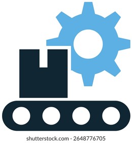 Vetor de ícone de produção de fábrica, ilustrando a produção de fabricação e processos industriais. Perfeito para representar eficiência, volume e criação de bens em grande escala.