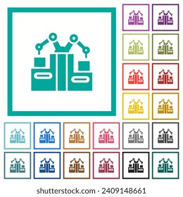 Factory production line flat color icons with quadrant frames on white background