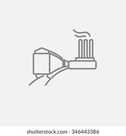 Factory with railway line icon for web, mobile and infographics. Vector dark grey icon isolated on light grey background.