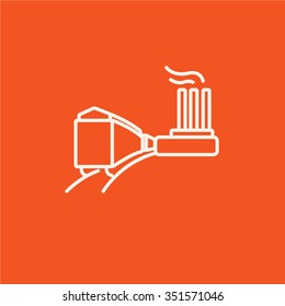 Factory with railway line icon for web, mobile and infographics. Vector white icon isolated on red background.