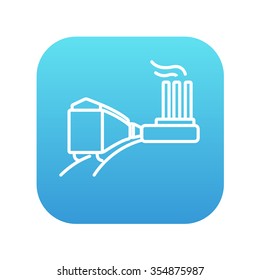 Factory with railway line icon for web, mobile and infographics. Vector white icon on the blue gradient square with rounded corners isolated on white background.