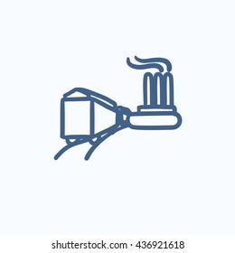Factory with railway vector sketch icon isolated on background. Hand drawn Factory with railway icon. Factory with railway sketch icon for infographic, website or app.