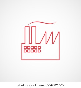 Factory Red Line Icon On White Background